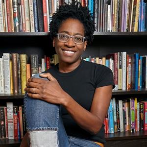 Photo is a portrait of author Jacqueline Woodson.